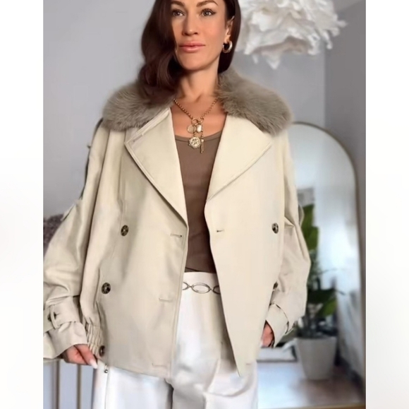 ZARA WATER REPELLENT SHORT TRENCH COAT FUR Size XL - Picture 13 of 16